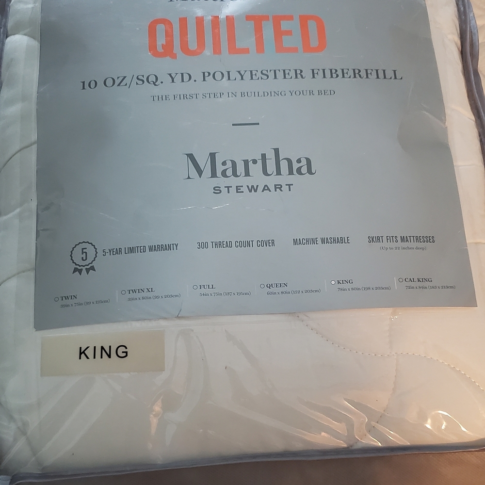 Martha Stewart Quilted King Mattress Cover - White